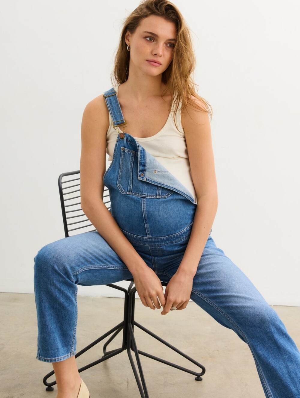 Hatch Collection The Denim Maternity Overall, Indigo, Size Medium